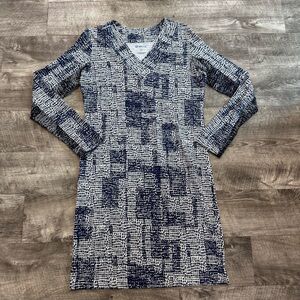 IBKUL Golf Athletic Vneck Long Sleeve Dress Navy Blue Abstract Print Womens M